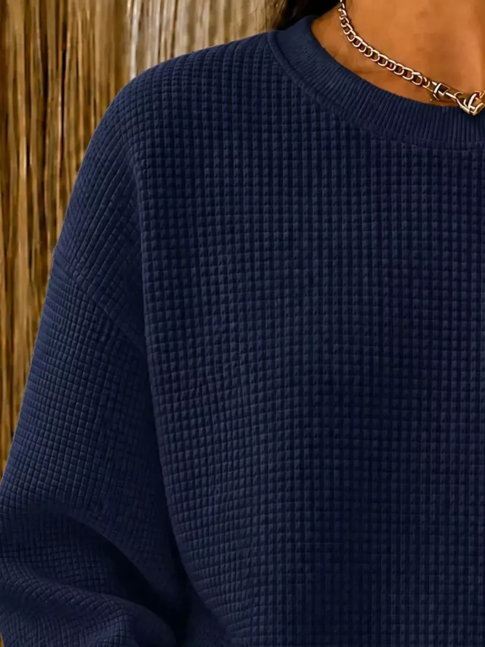 Full Size Waffle Knit Crewneck Sweatshirt Plus Size, image 18