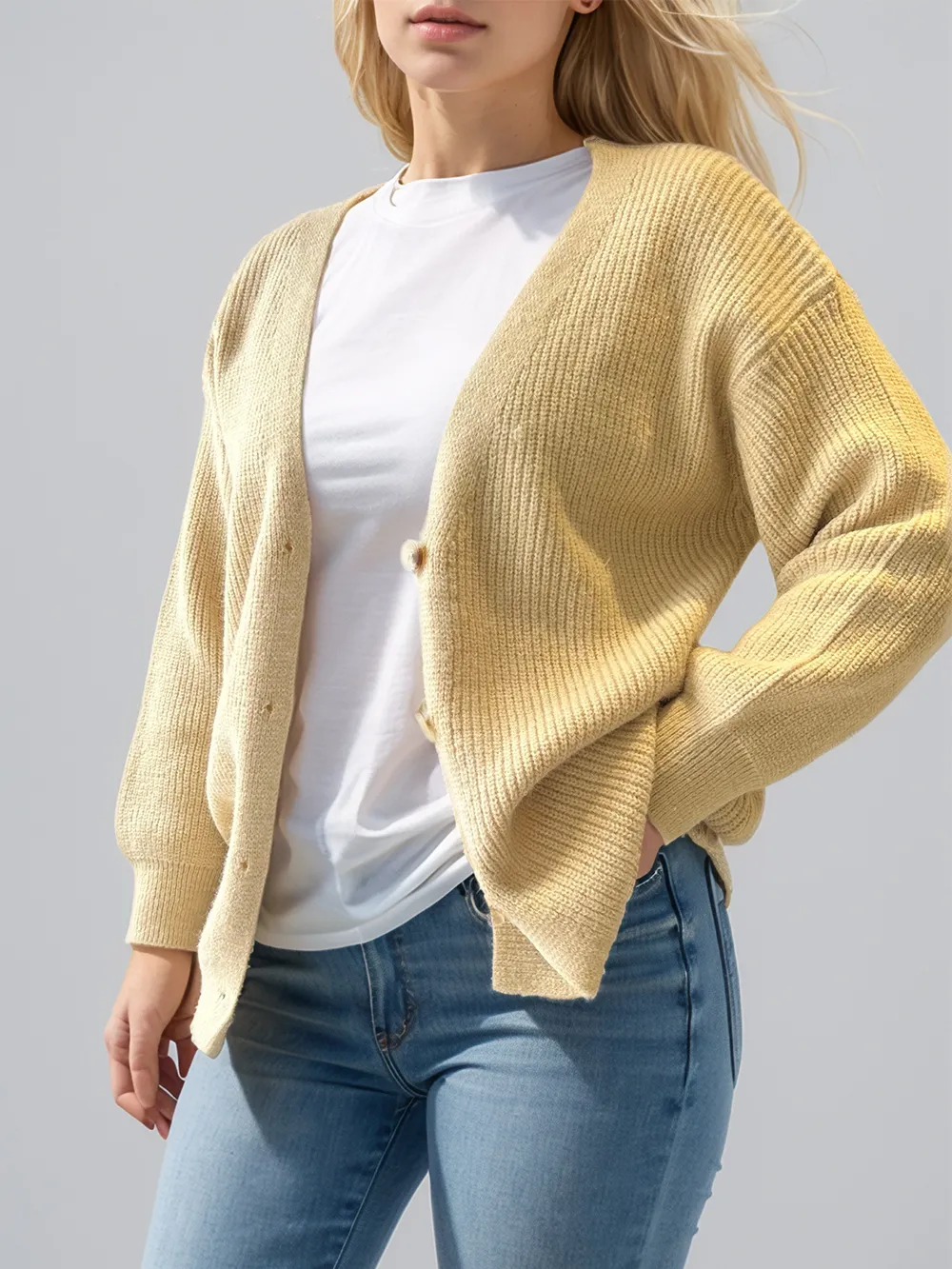 Button Down V-Neck Long Sleeve Cardigan, image 4