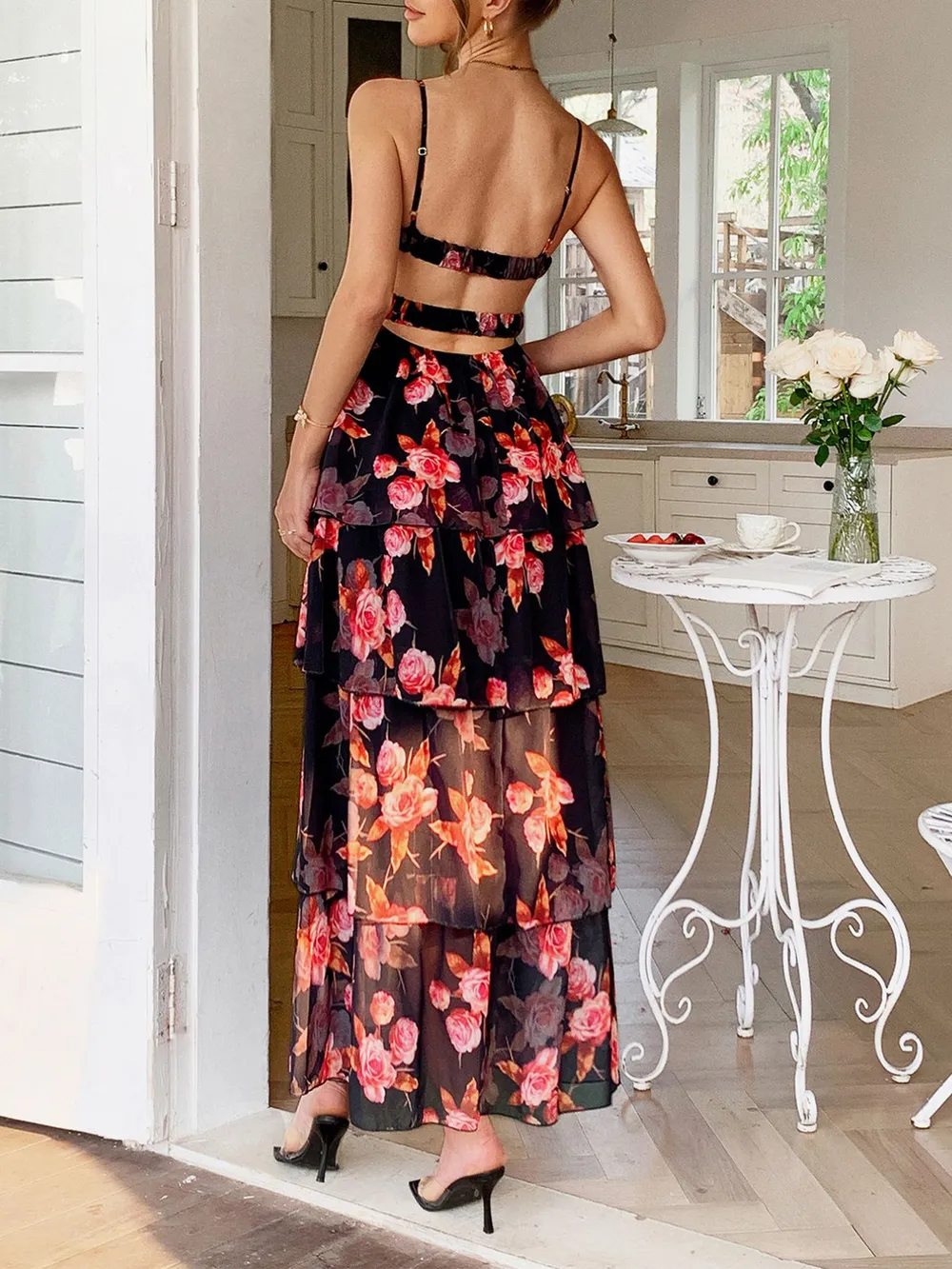 Floral Print Layered Maxi Cami Dress, image 7