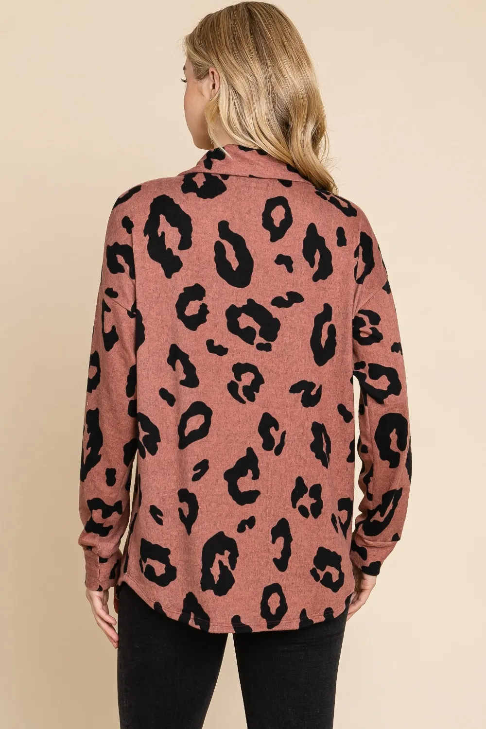 Animal Print Button Up Knit Shacket, image 2