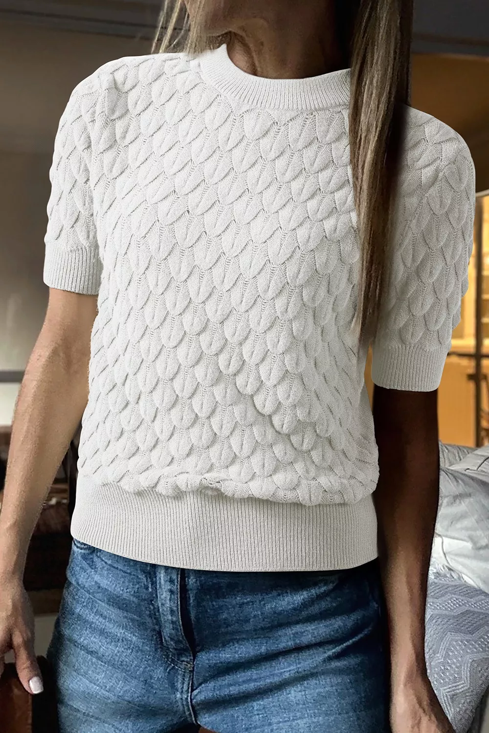 Textured Knit Short Sleeve Pullover, image 4