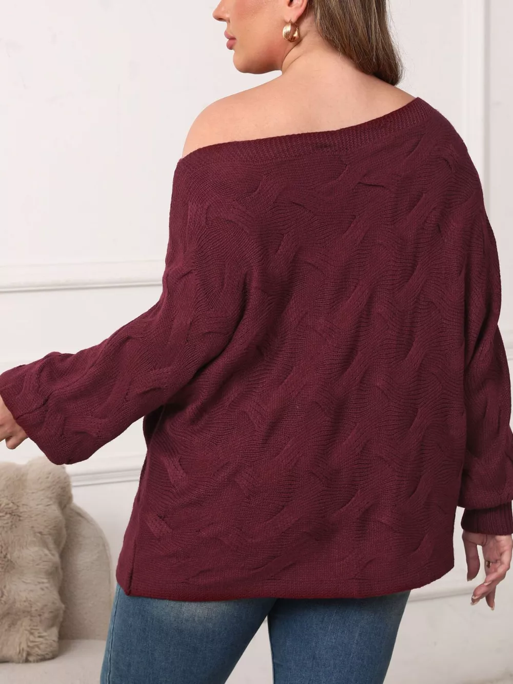 Plus Size Off-Shoulder Long Sleeve Sweater, image 7
