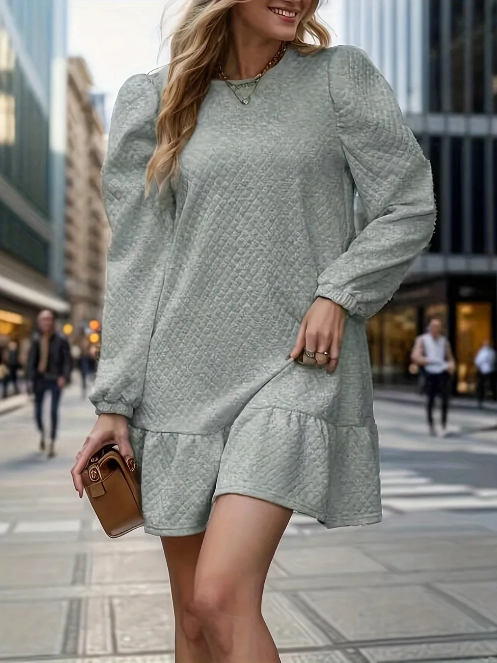 Round Neck Long Sleeve Mini Dress, image 4