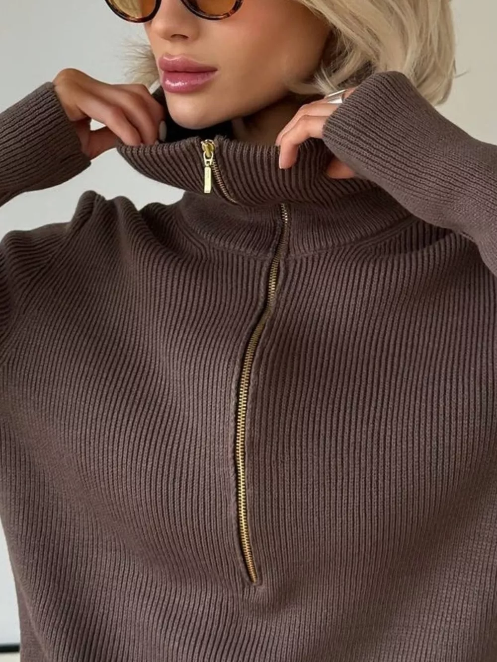 Ribbed Knit Quarter-Zip Sweater, image 5