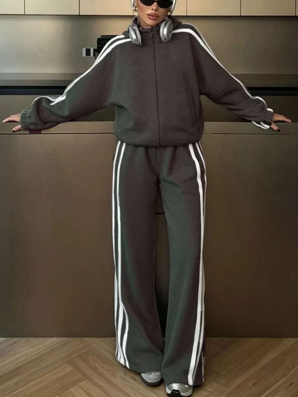 Side Stripes Zip Up Top and Pants Set, image 9
