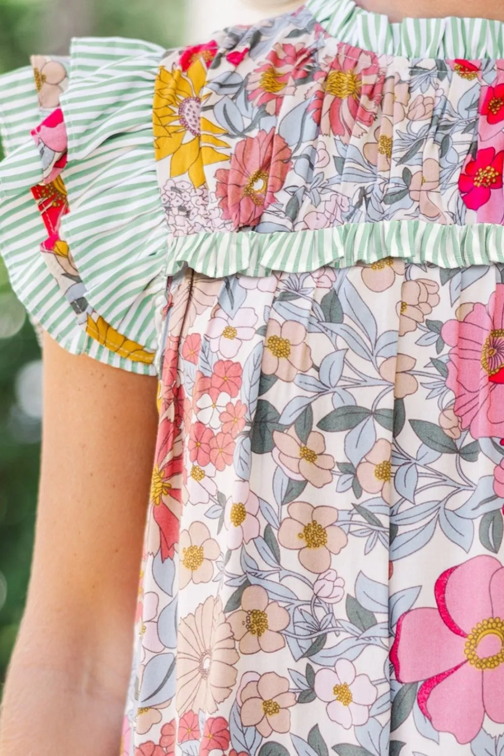 Frill Floral Print Ruffle Cap Sleeve Blouse, image 3
