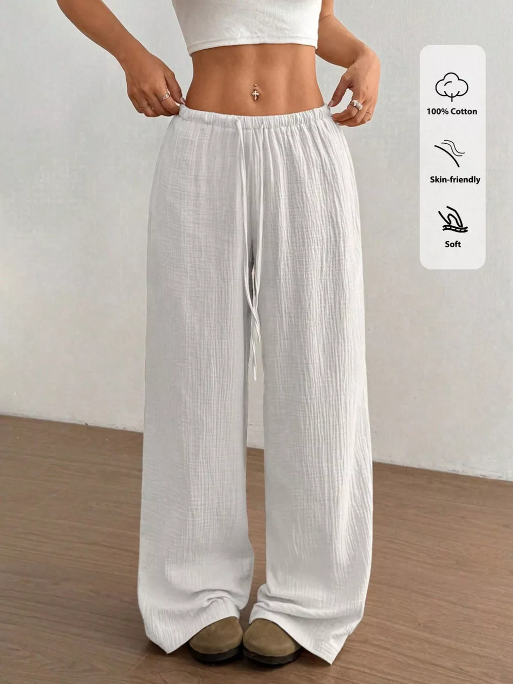 Wide-Leg Drawstring Pants
