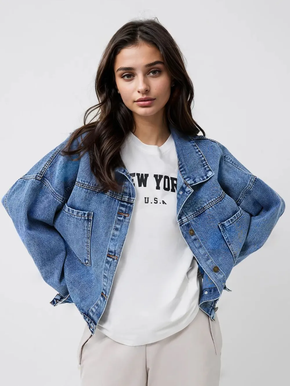 Pocketed Button Up Long Sleeve Denim Top, image 5