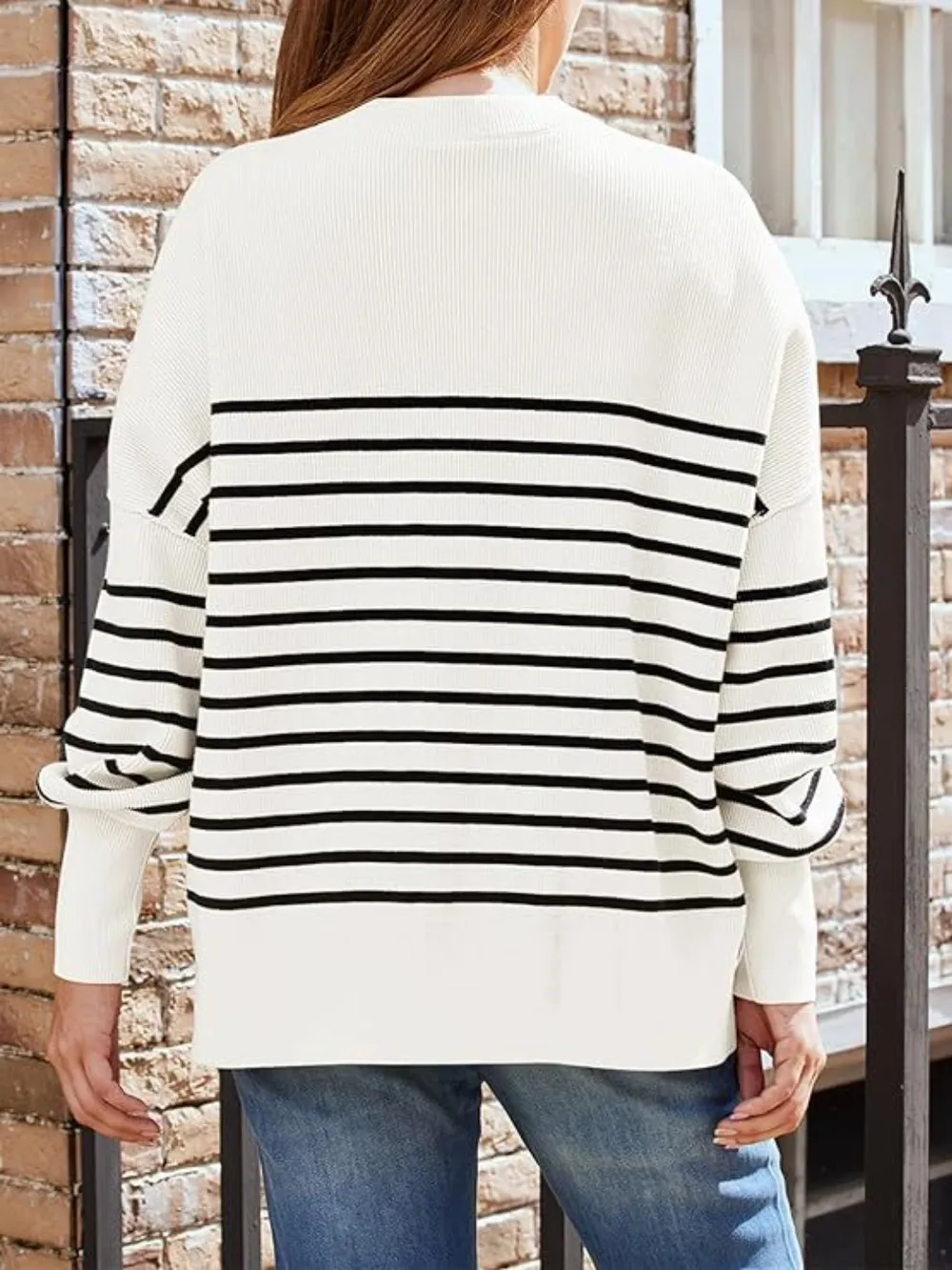 Striped Round Neck Long Sleeve Sweatshirt, image 7