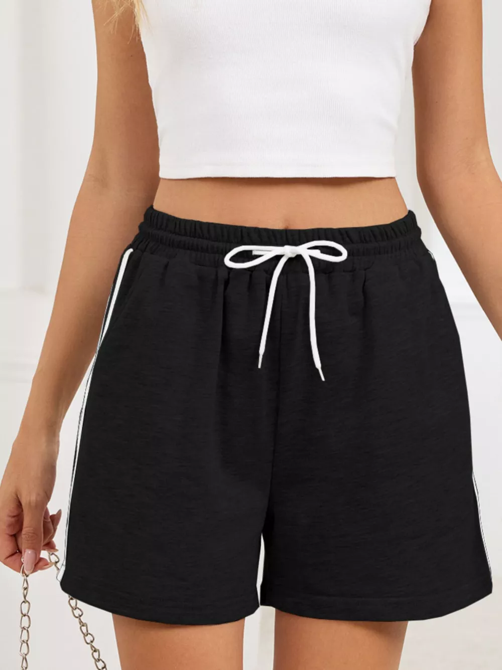 Striped Trim Drawstring Shorts, image 16