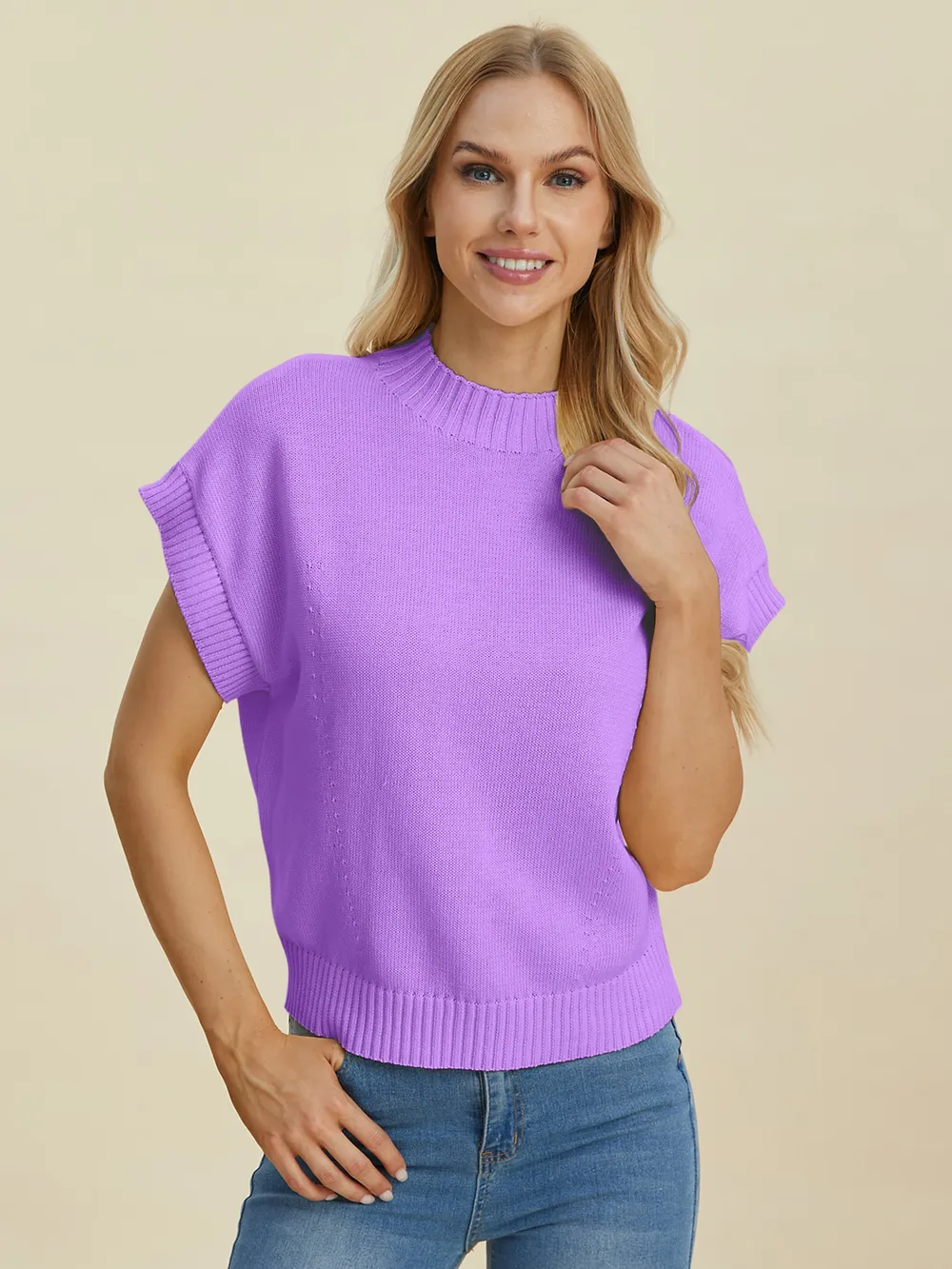 Full Size Mock Neck Short Sleeve Sweater, image 23