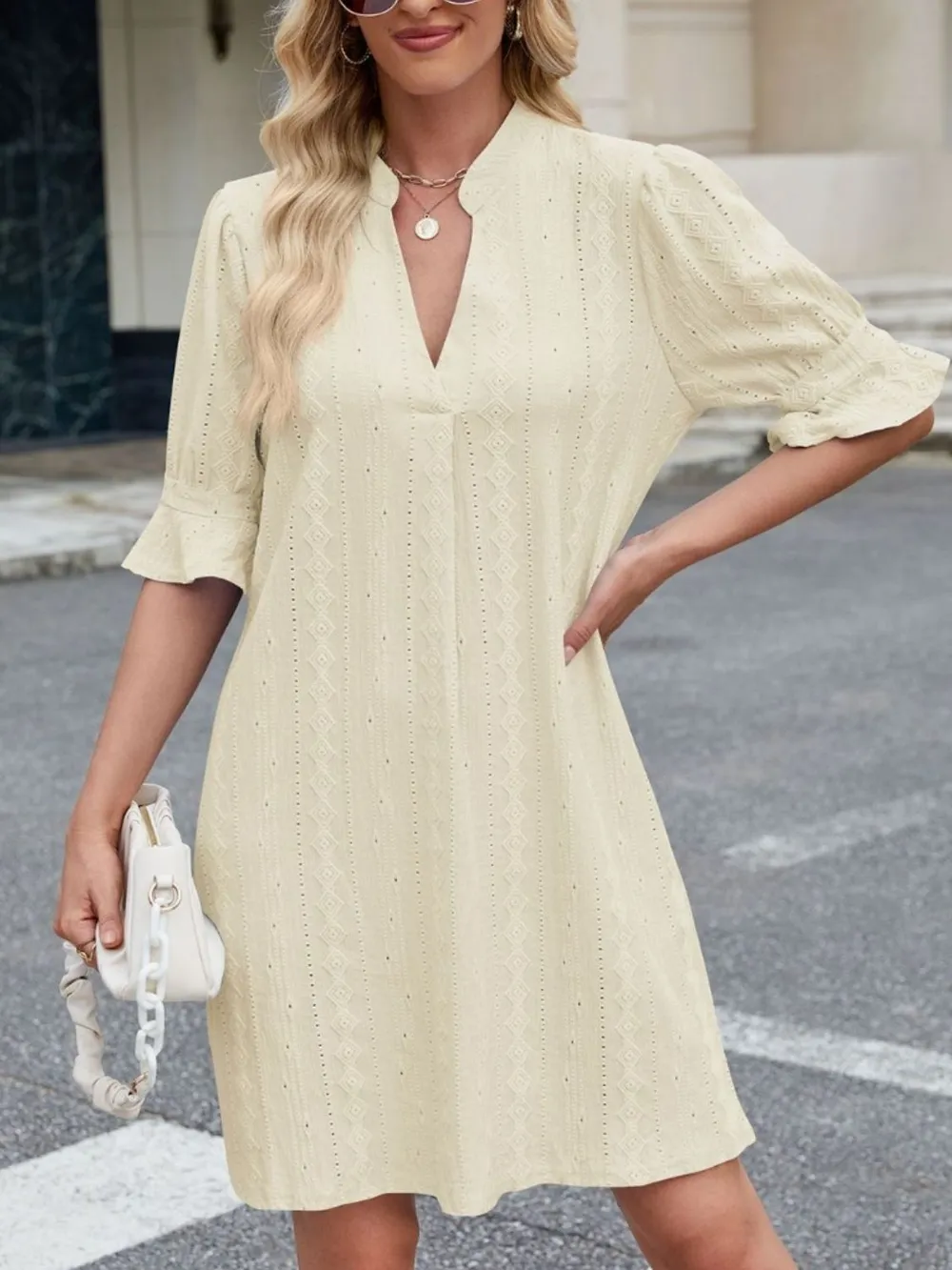 Eyelet Flounce Sleeve Mini Dress, image 10
