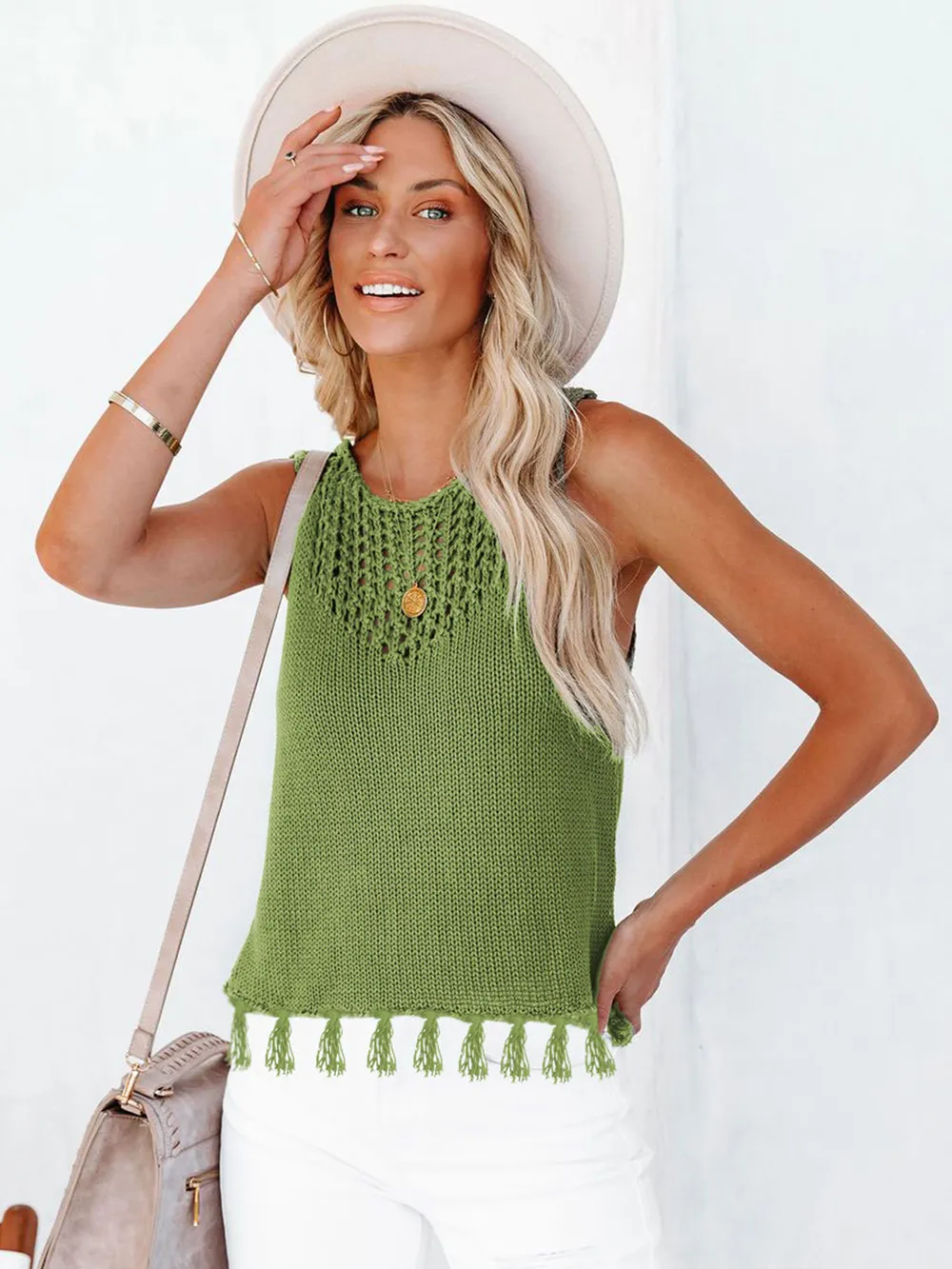 Cutout Tassel Round Neck Tank, image 10