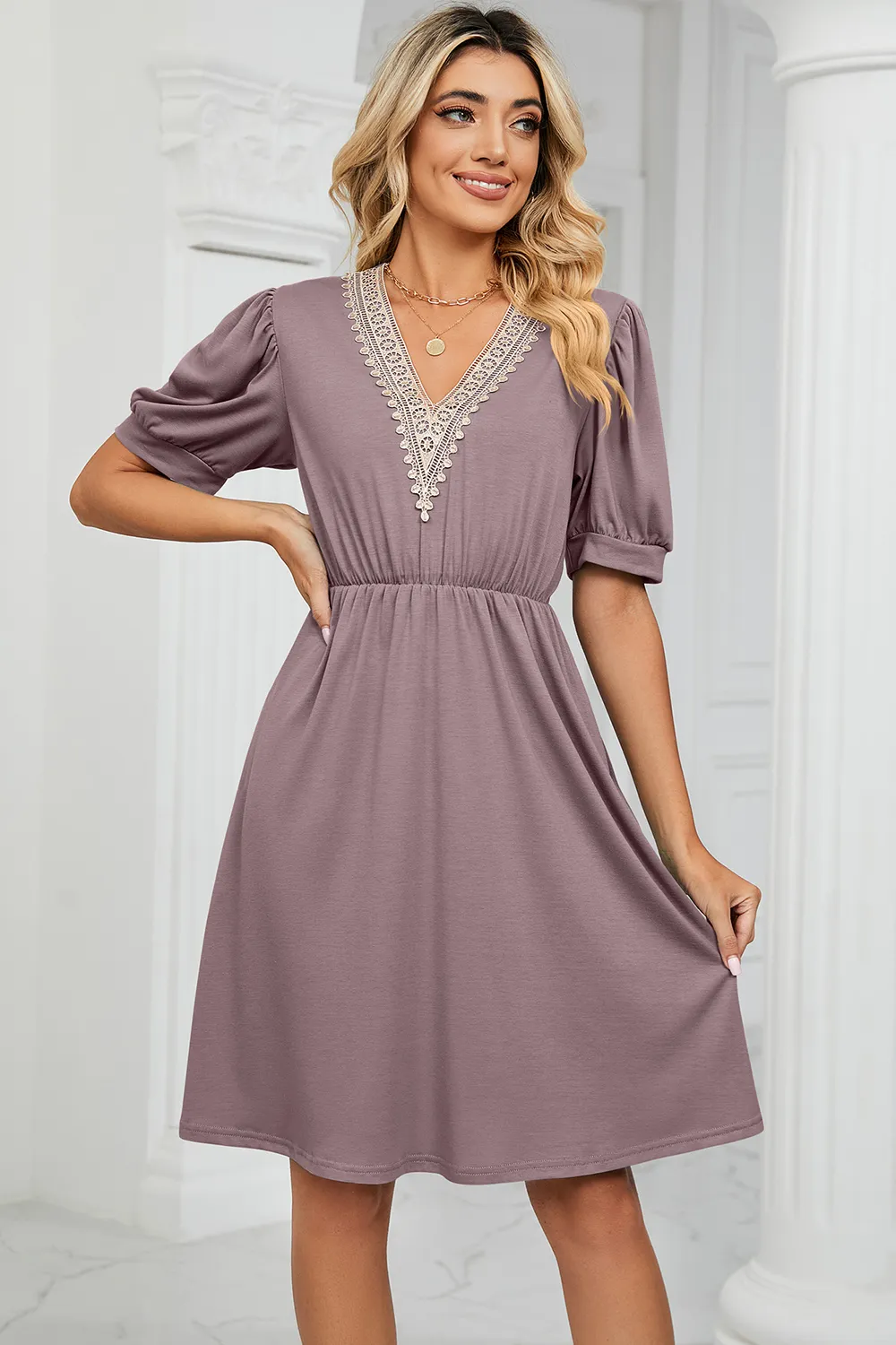 V-Neck Puff Sleeve Dress, image 26