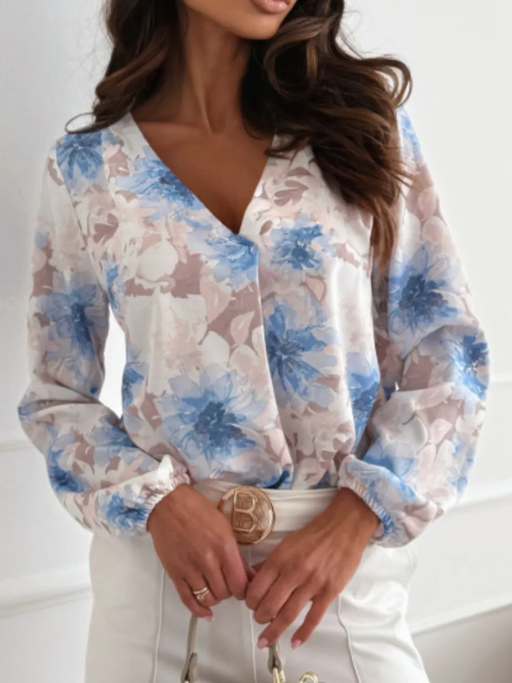Floral V-Neck Long Sleeve Blouse, image 6