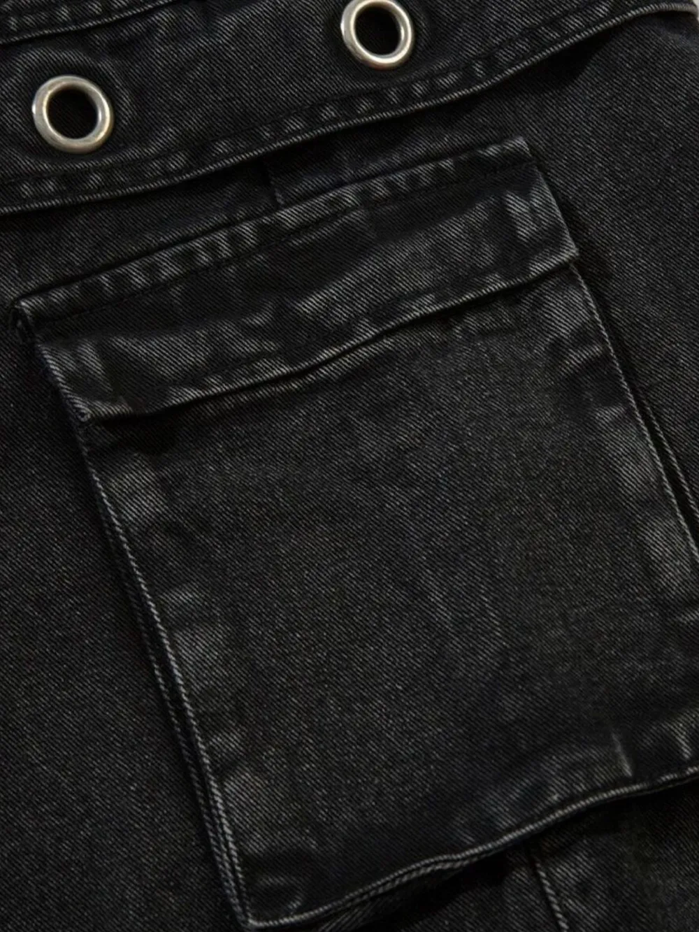 Men's Wide Leg Cargo Denim Jeans with Multi Pockets, image 4