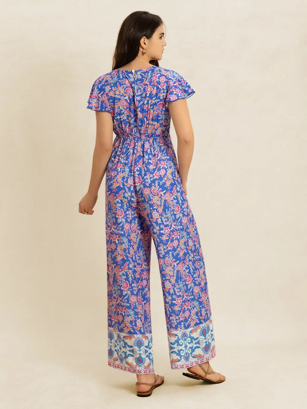 Printed V-Neck Wide Leg Jumpsuit, image 5