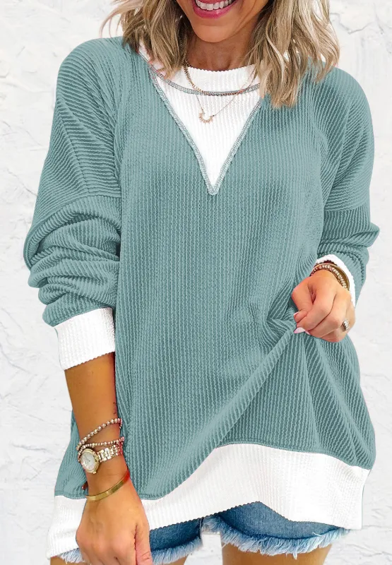 Contrast Round Neck Long Sleeve Sweatshirt, image 4