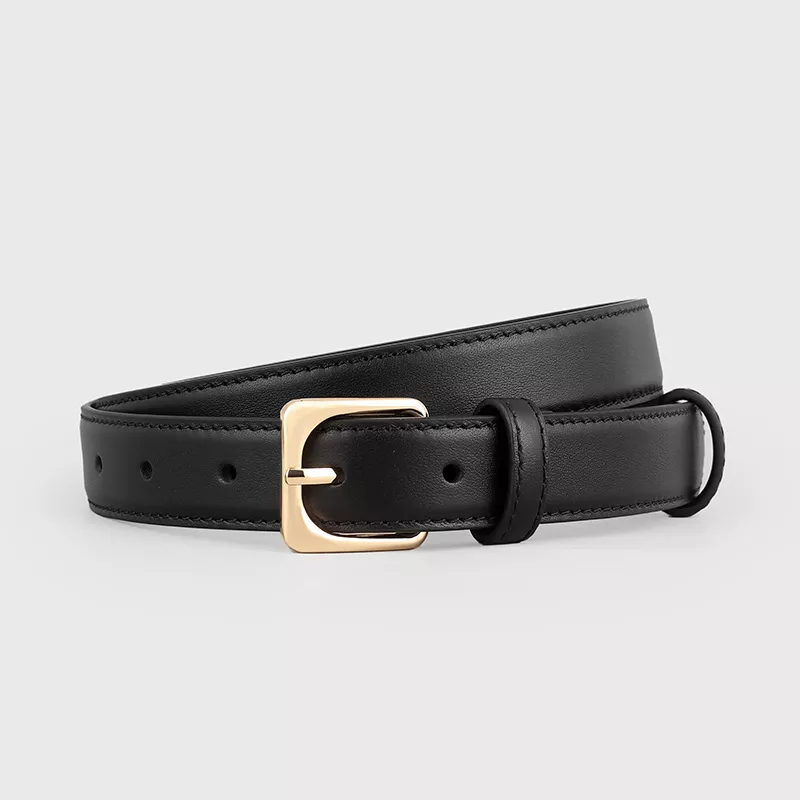 Classic Leather Belt with Golden Buckle, image 2