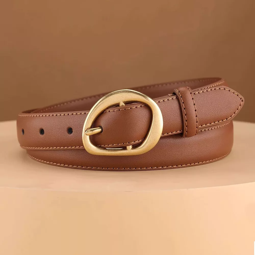 Golden Buckle Leather Belt, image 2