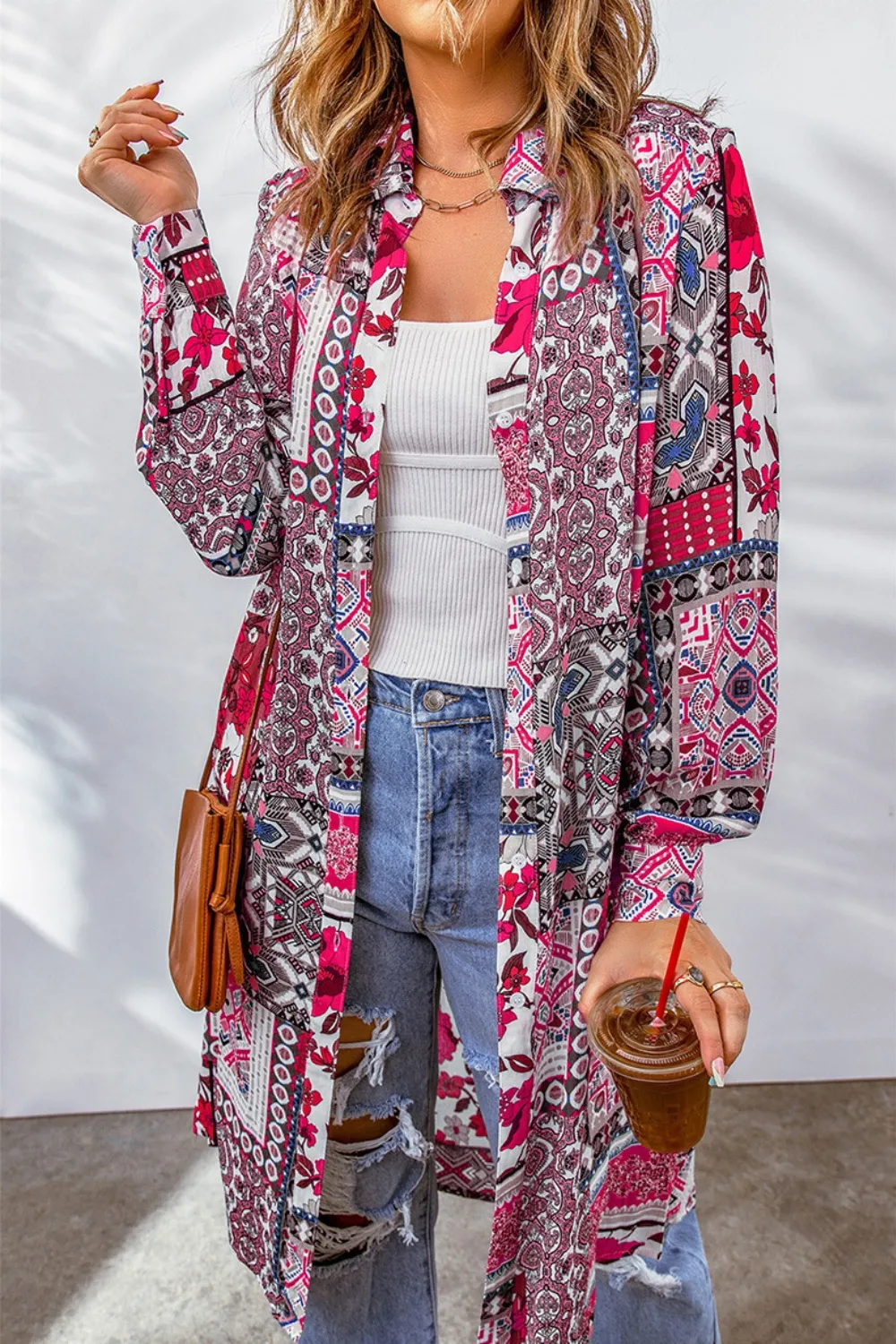 Printed Button Up Long Sleeve Cardigan, image 14