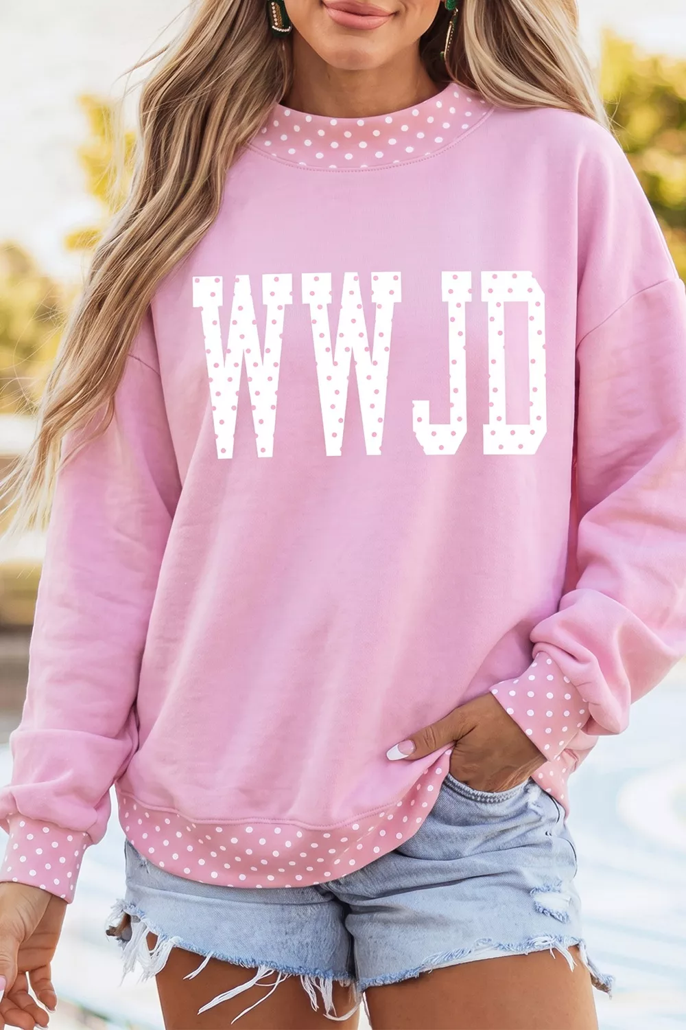 Polka Dot Letter Print Mock Neck Pullover Sweatshirt, image 3