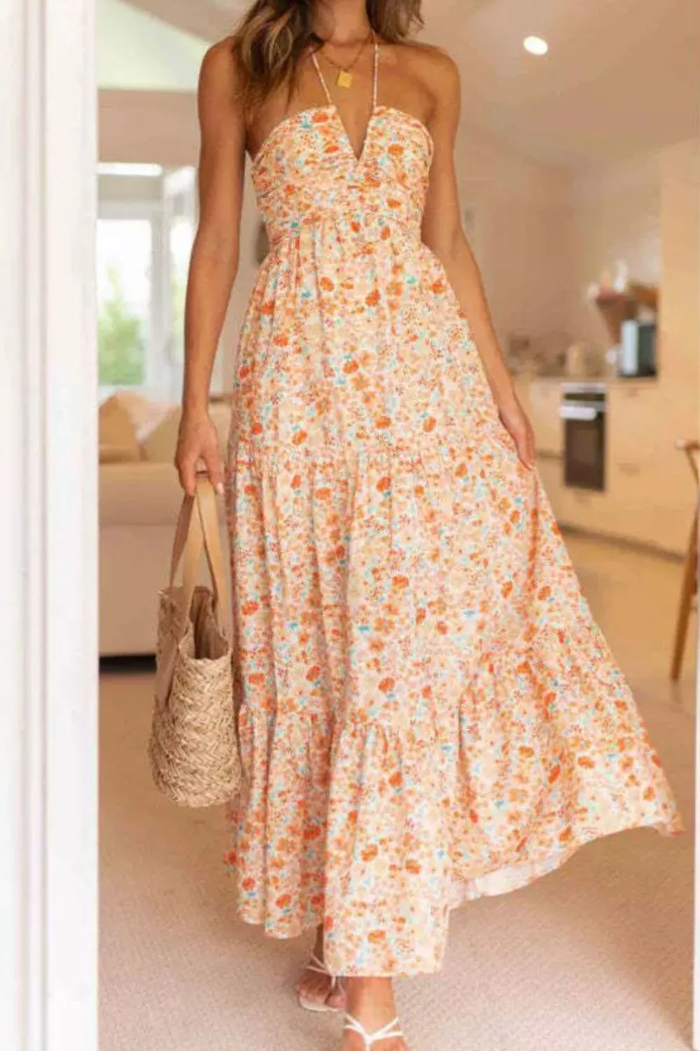 Floral Halter Neck Tiered Maxi Dress, image 9