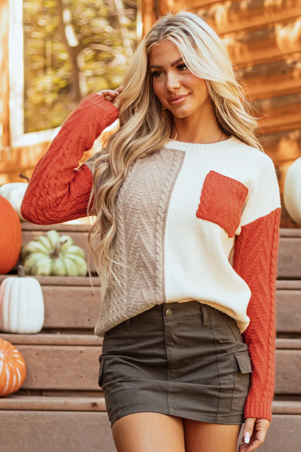 Color Block Round Neck Long Sleeve Sweater, image 7