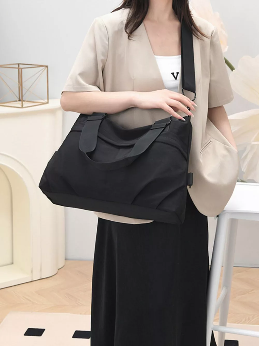 Solid Color Nylon Crossbody Bag, image 2