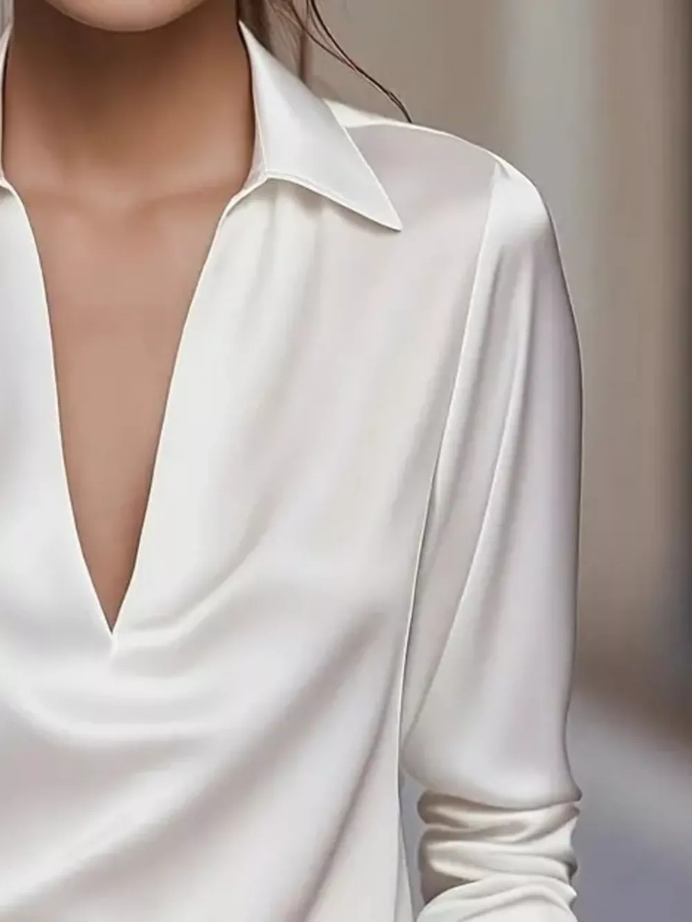 Satin Johnny Collar Long Sleeve Blouse, image 4