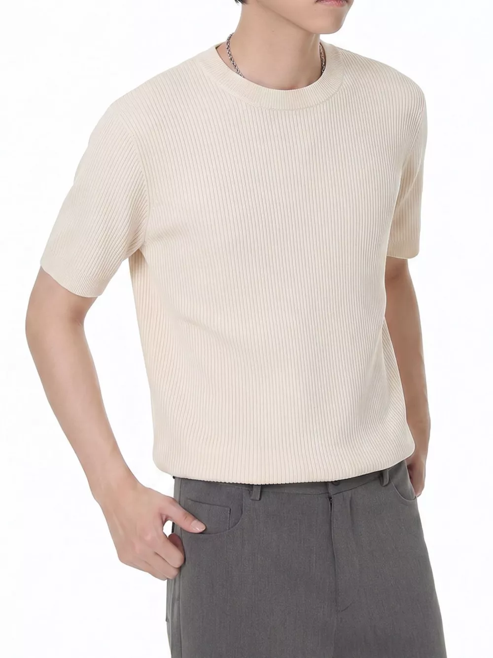 Men's Ribbed Knit Short Sleeve T-Shirt, image 3