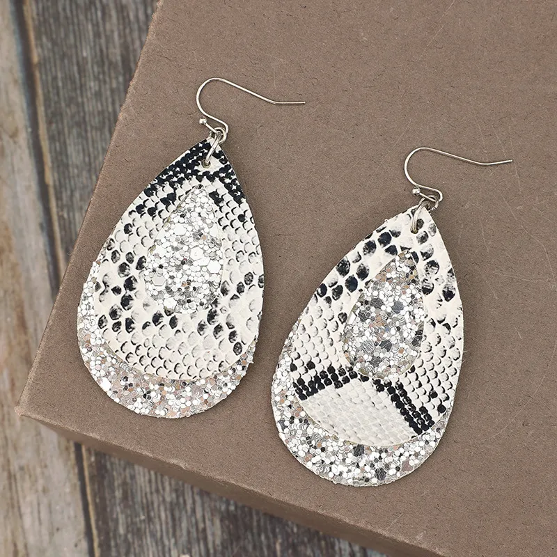 PU Leather Sequin Teardrop Earrings, image 3