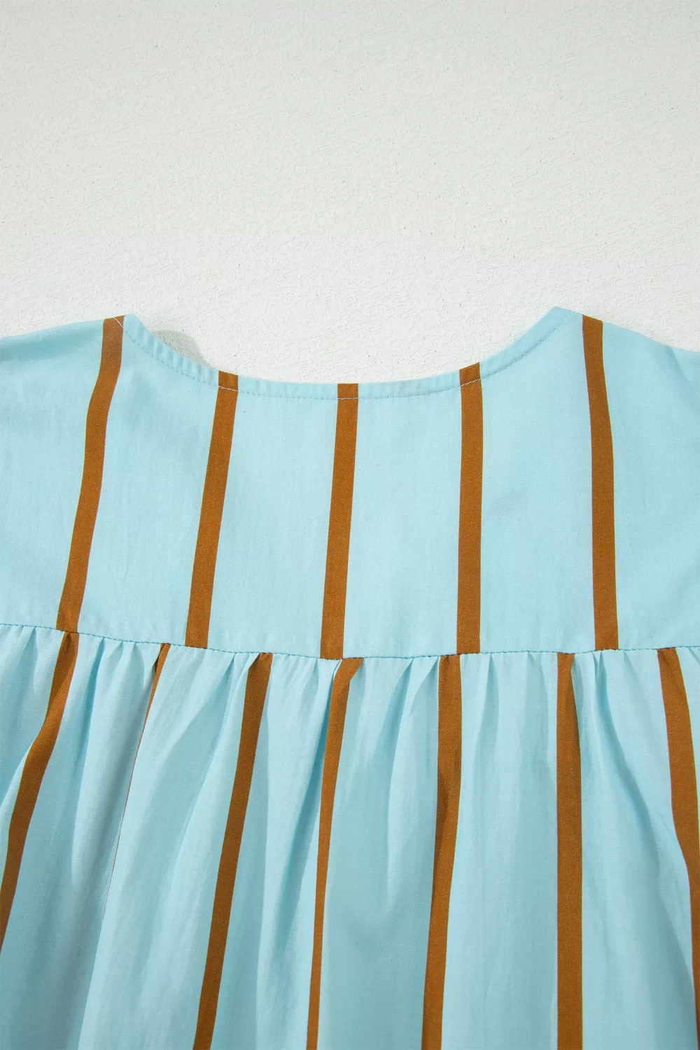 Stripe Ricrac Trim Double Ruffled Short Sleeve V Neck Blouse, image 7