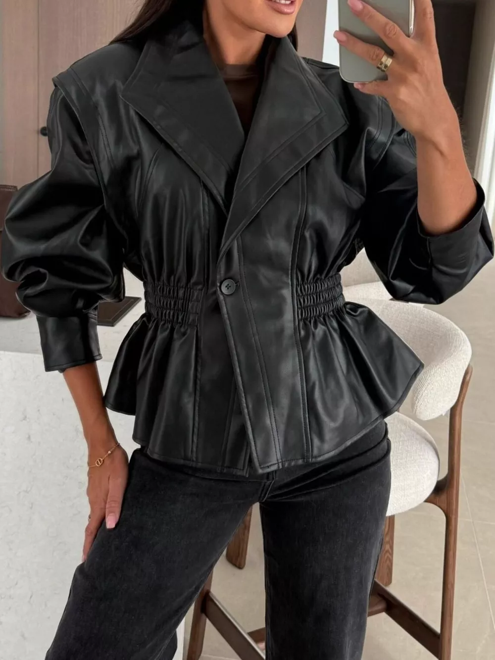 Peplum Waist Leather Jacket, image 6