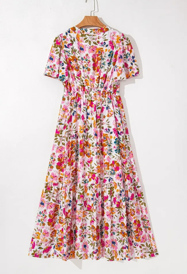 Floral Short Sleeve V Neck Dress with Pockets, image 10