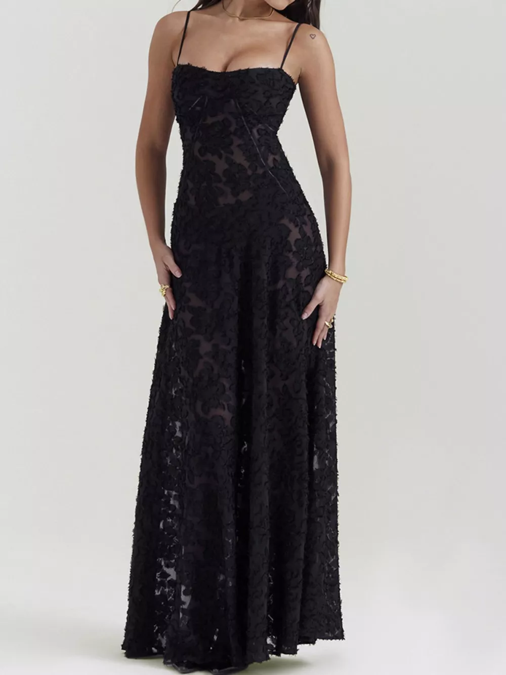 Lace Spaghetti Strap Maxi Dress, image 4