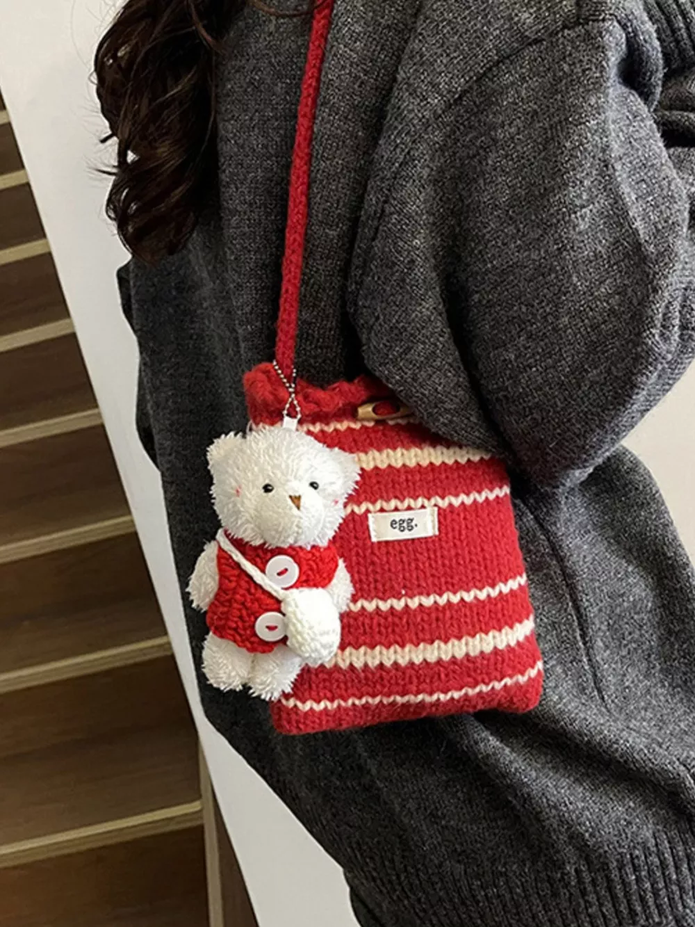 Knitted Striped Crossbody Bag, image 5