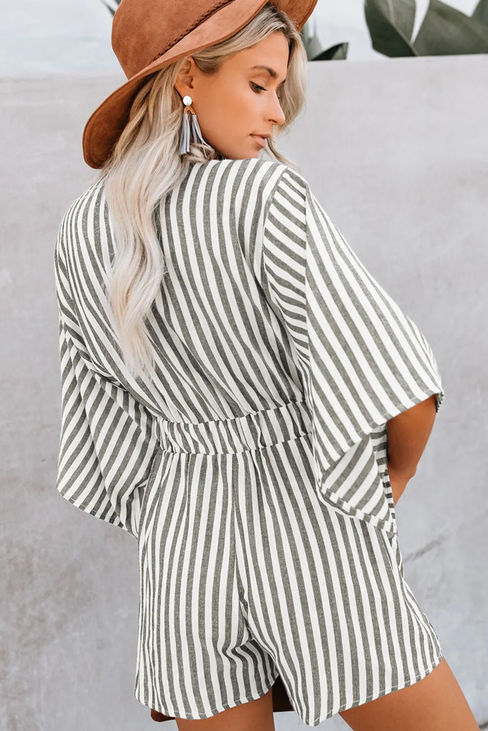 Bow Striped Kimono Sleeve Romper, image 9
