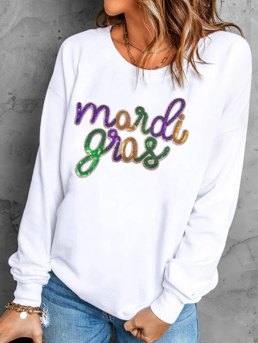 MARDI GRAS Sequin Long Sleeve Sweatshirt, image 3