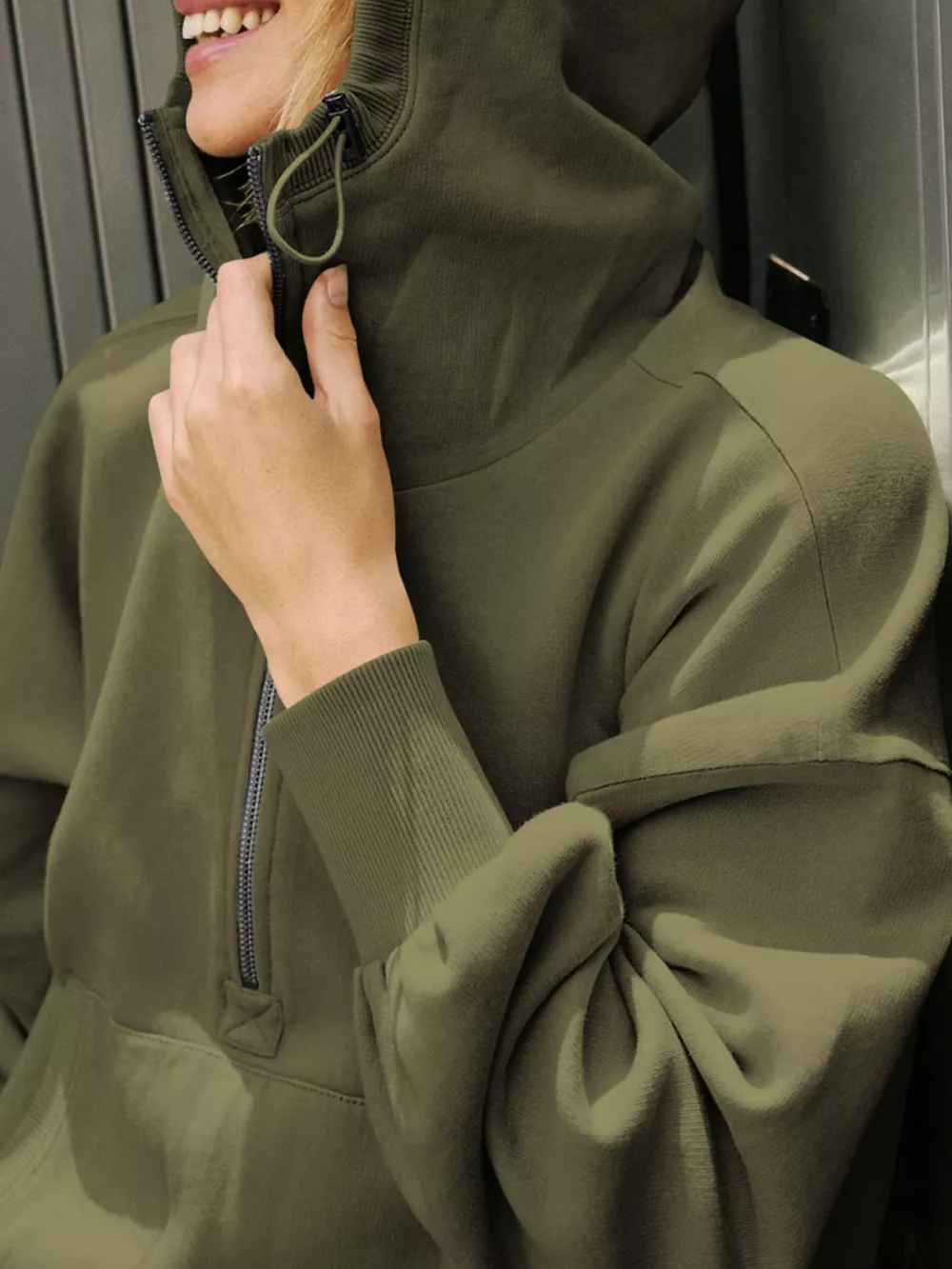 Half-Zip Dropped Shoulder Hoodie, image 5