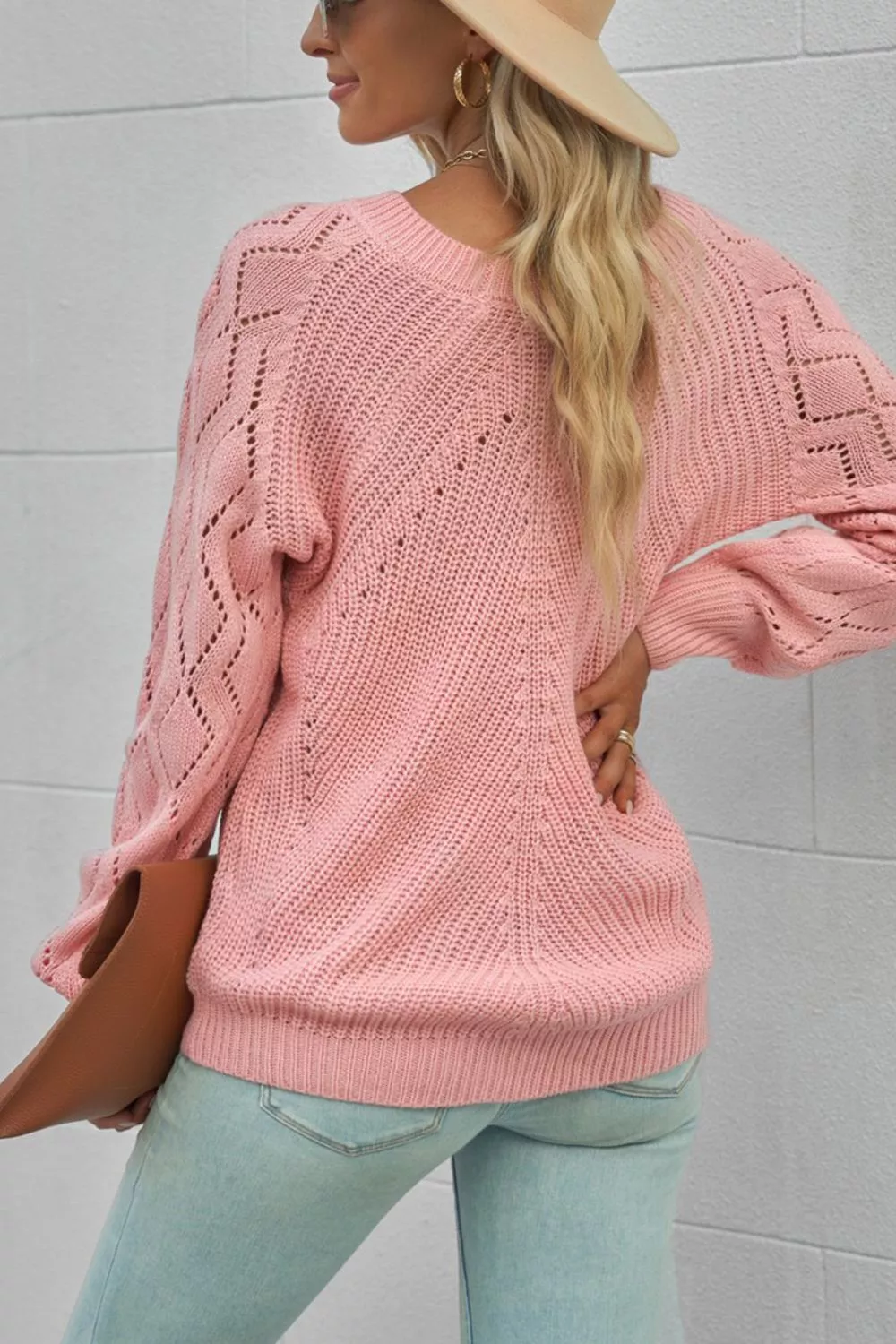 Hollow-Out Puffy Sleeve Knit Sweater, image 5