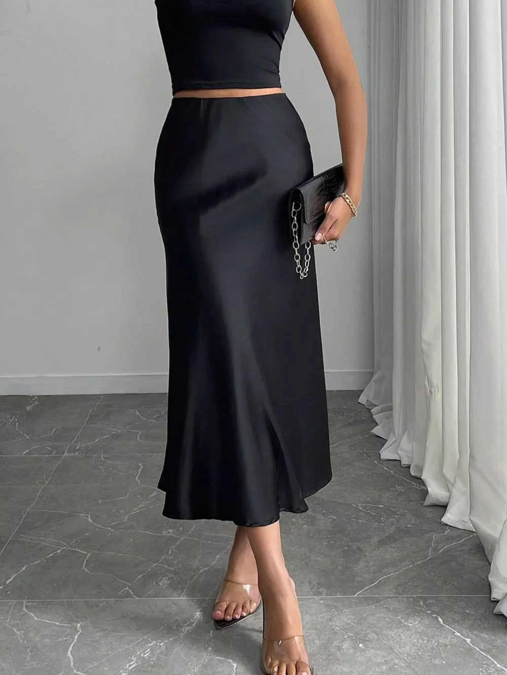 Satin Midi Skirt, image 3