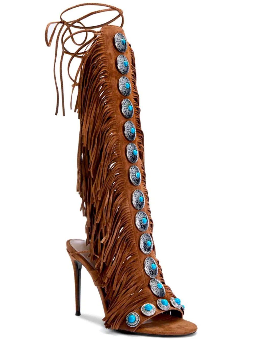 Fringe Lace Up High Heel Sandal