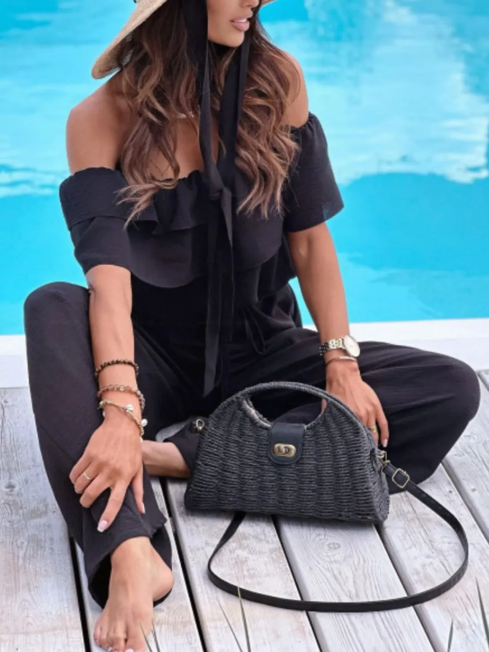 Ruffled Off Shoulder Wide Leg Jumpsuit, image 6