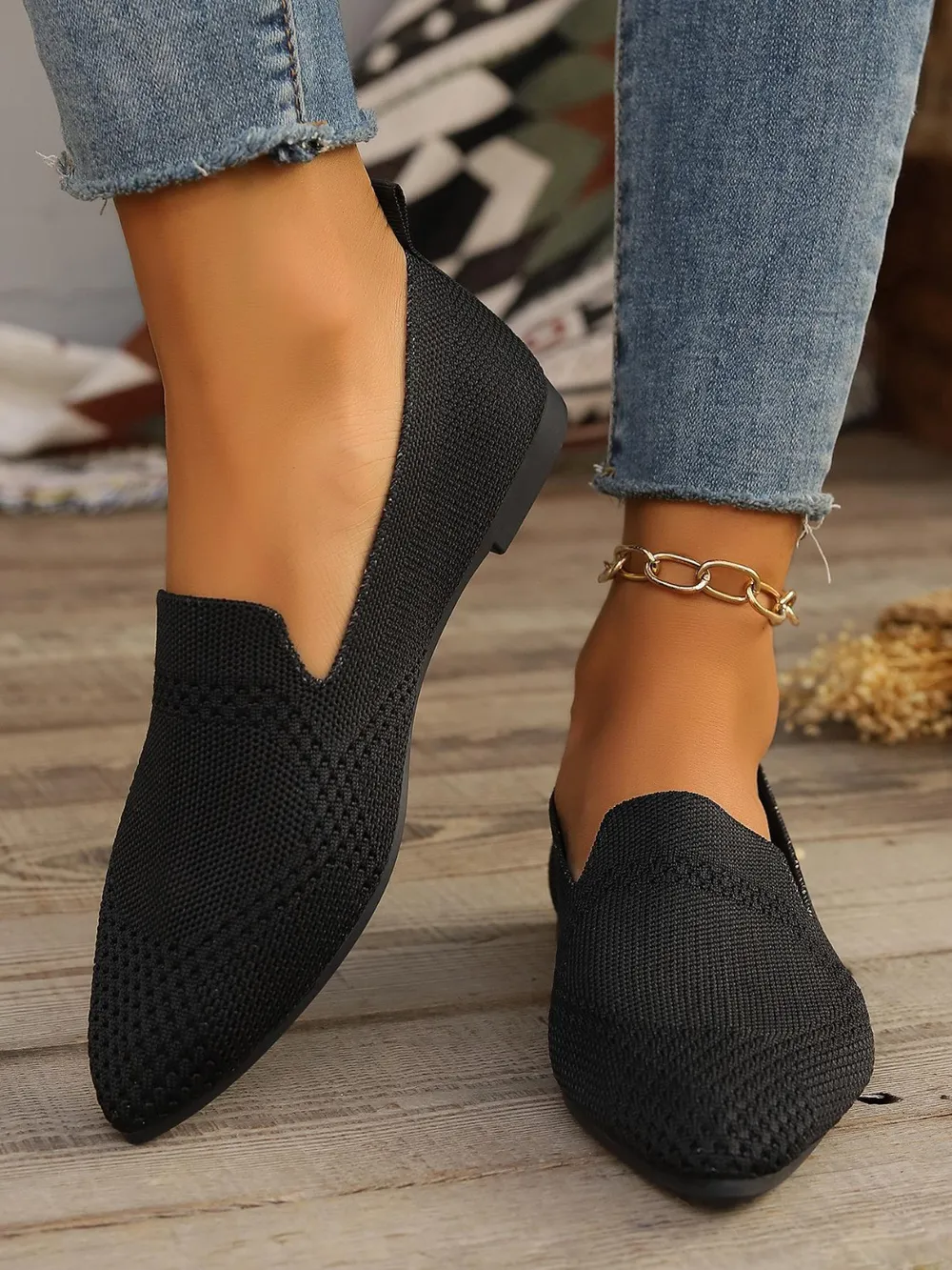 Point Toe Mesh Flats Slip-Ons