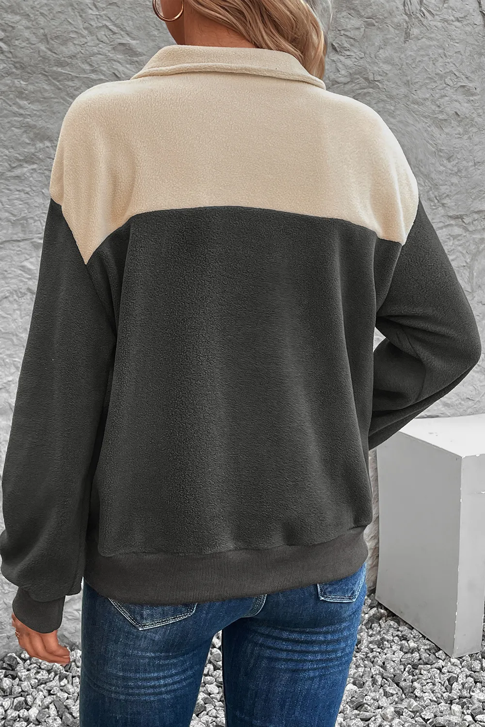 Color Block Quarter Button Dropped Shoulder Sweatshirt, image 2