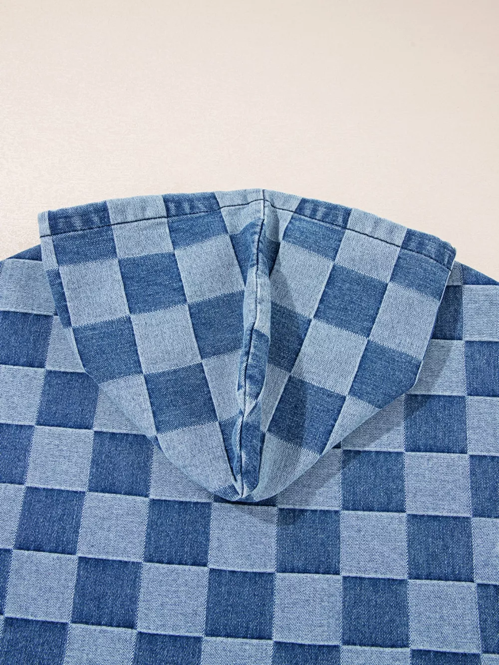 Checkered Half Zip Denim Hoodie Top, image 8