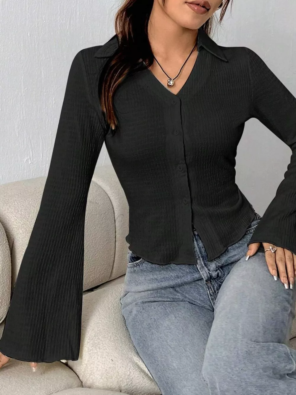 Button Up Flare Sleeve Shirt, image 17