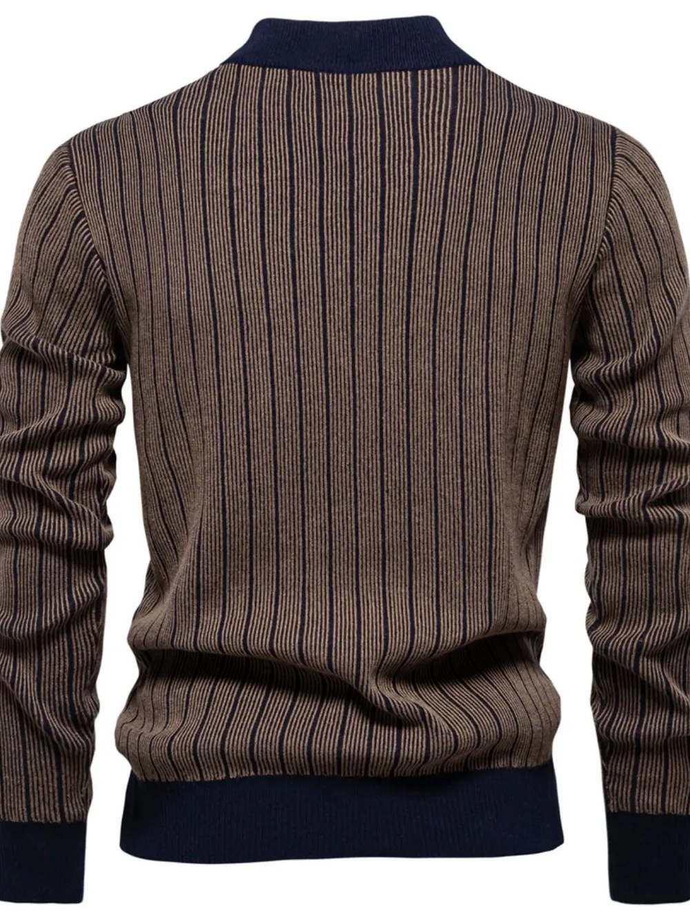 Men's Mock Neck Contrast Striped Sweater, image 3