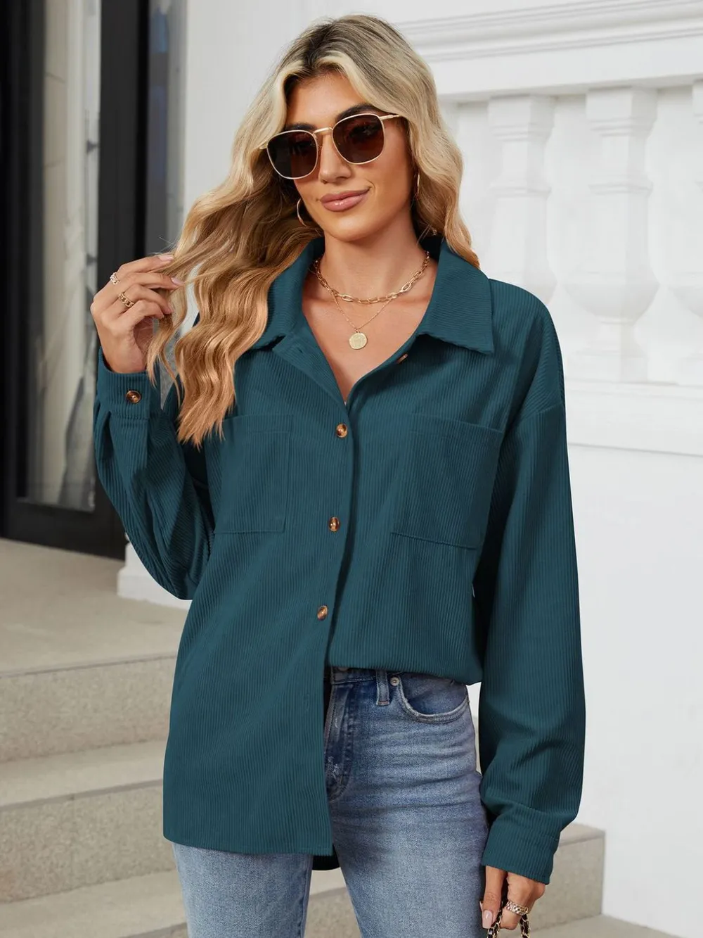 Button Up Dropped Shoulder Long Sleeve Outerwear, image 12
